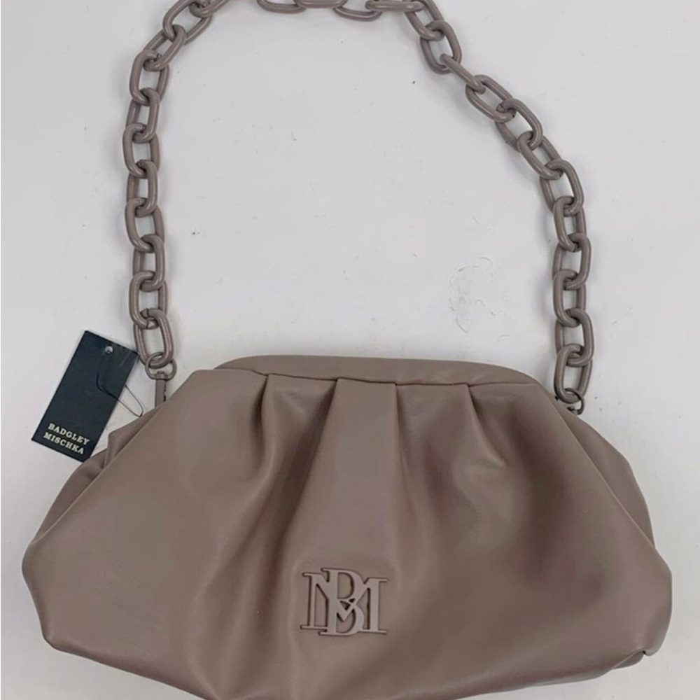 Badgley Mischka Taupe Vegan Cluth with Chain